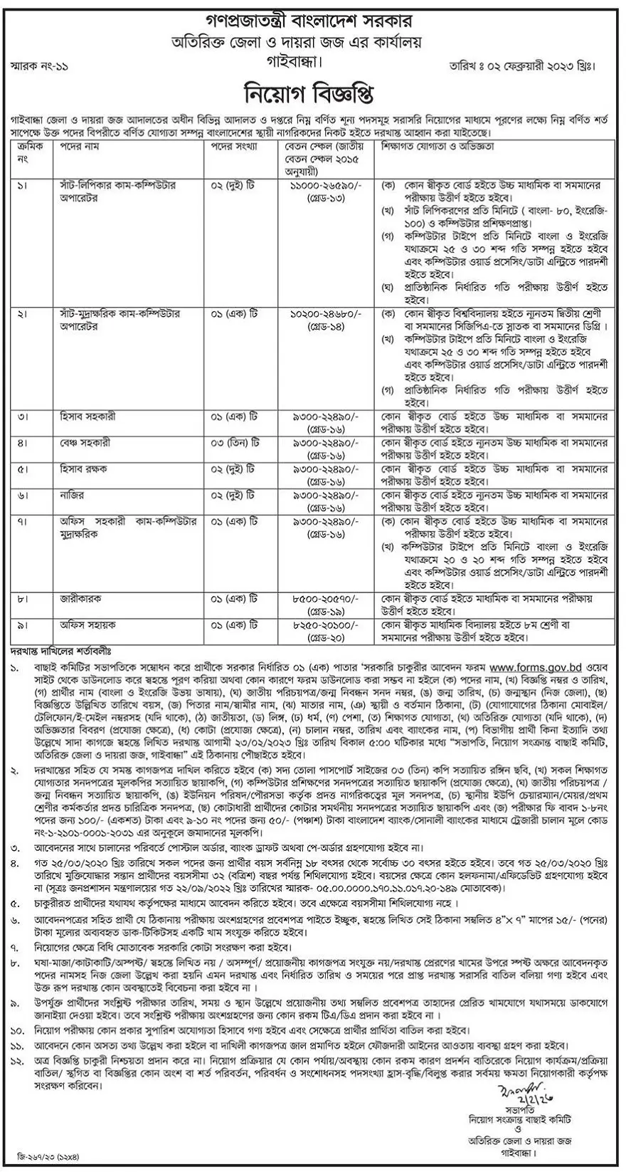 Additional District Judges Office Job Circular 2023