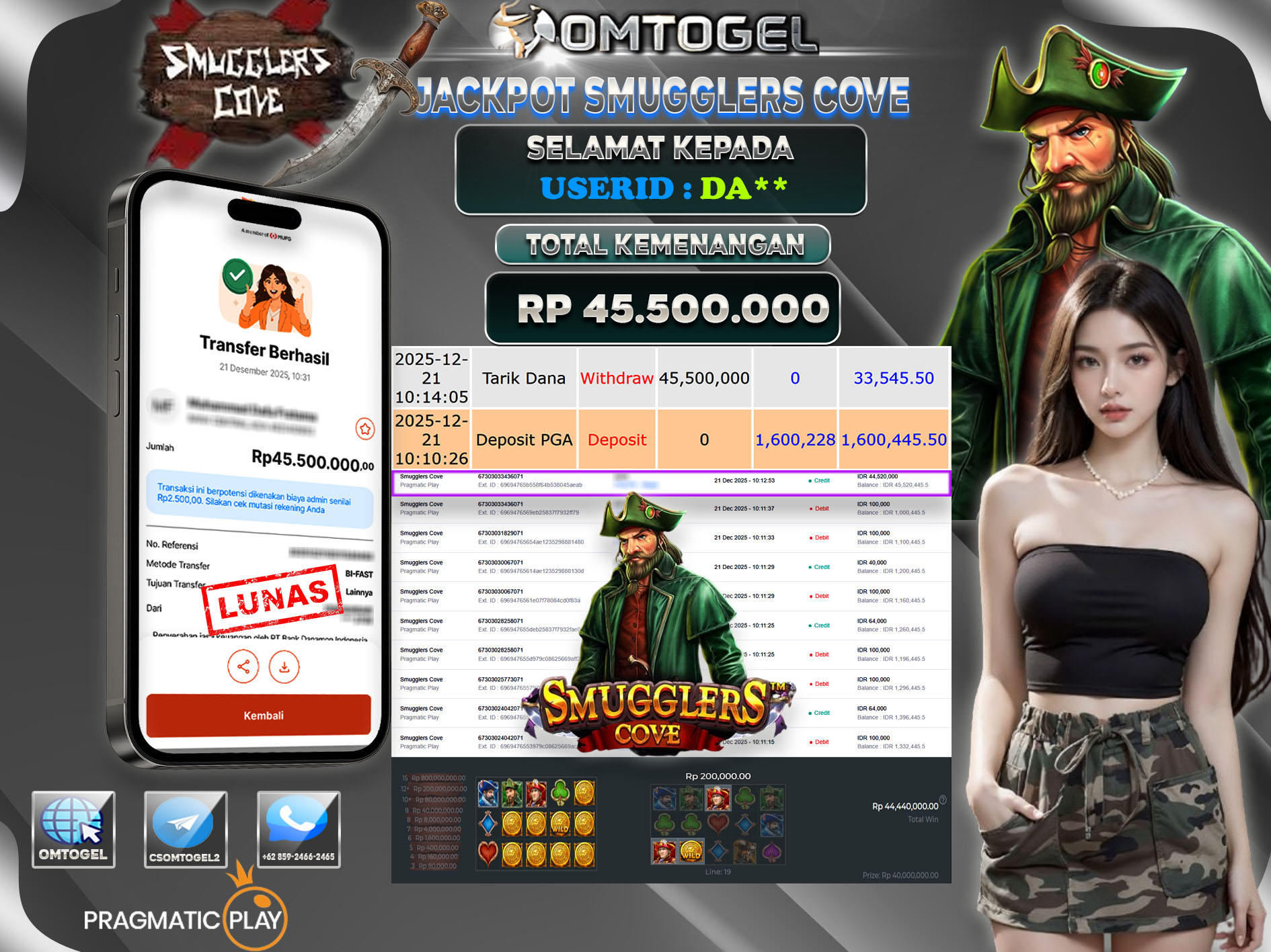 OMTOGEL JACKPOT PRAGMATIC PLAY SMUGGLERS COVE ,45 JUTA DI BAYAR LUNAS ,-