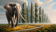 DALL-E-2023-10-15-16-48-18-Oil-painting-of-an-expansive-savannah-where-an-elephant-strolls-its-en