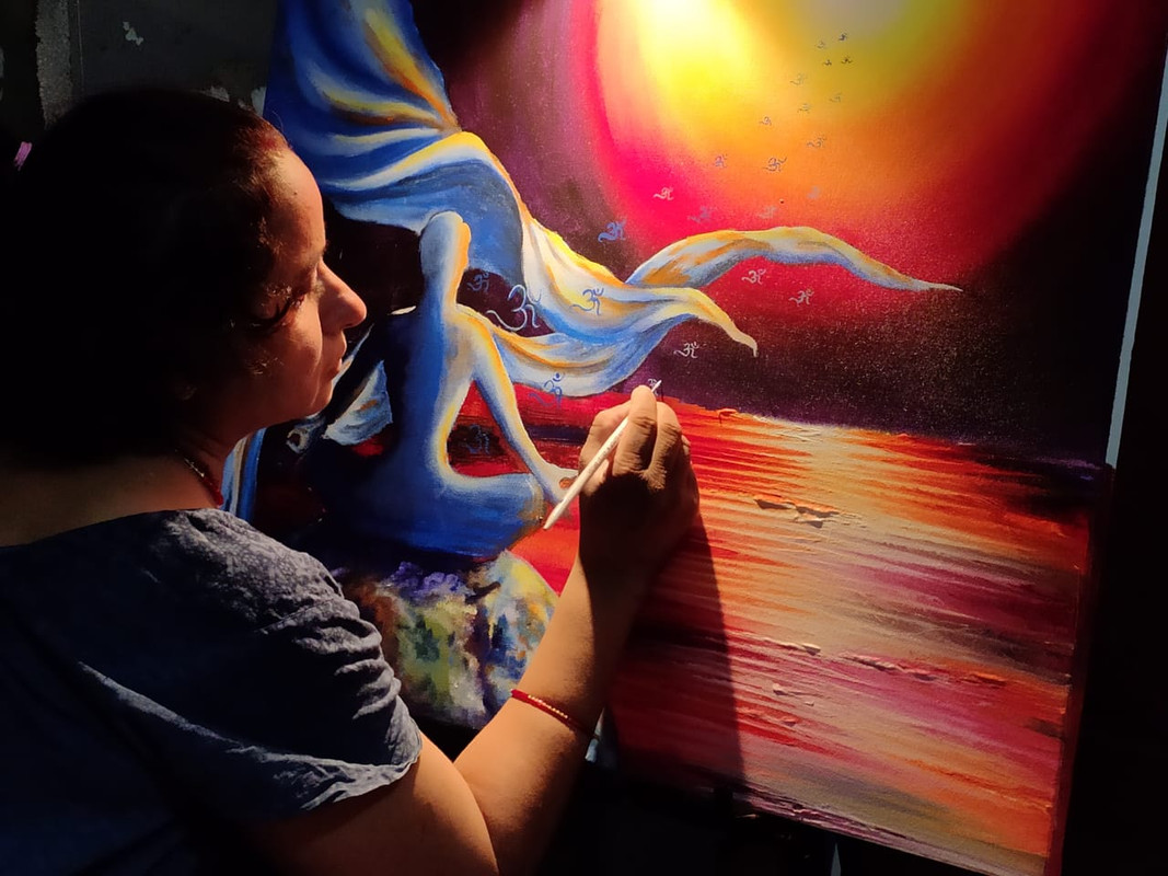 Cyberpunk painting with neon lights