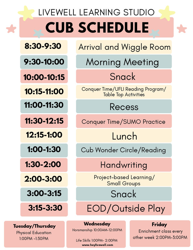 Enlarged Cub Studio Schedule