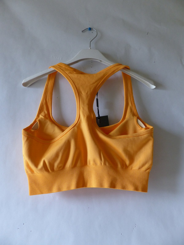BO AND TEE WOMENS CROPPED RADIATE RUCHED SPORTS BRA IN ORANGE SIZE MEDIUM