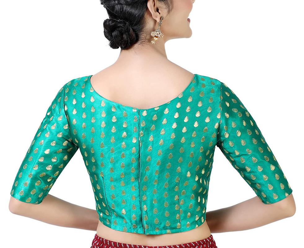 Blusa Brocado Hecha a Mano Mangas Codo Saree Blusa Falda Recortada Bollywood Choli - Imagen 13 de 24