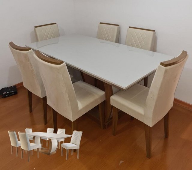 Conjunto Sala de Jantar 6 Cadeiras Kate Espresso Moveis Imbuia/Veludo Creme