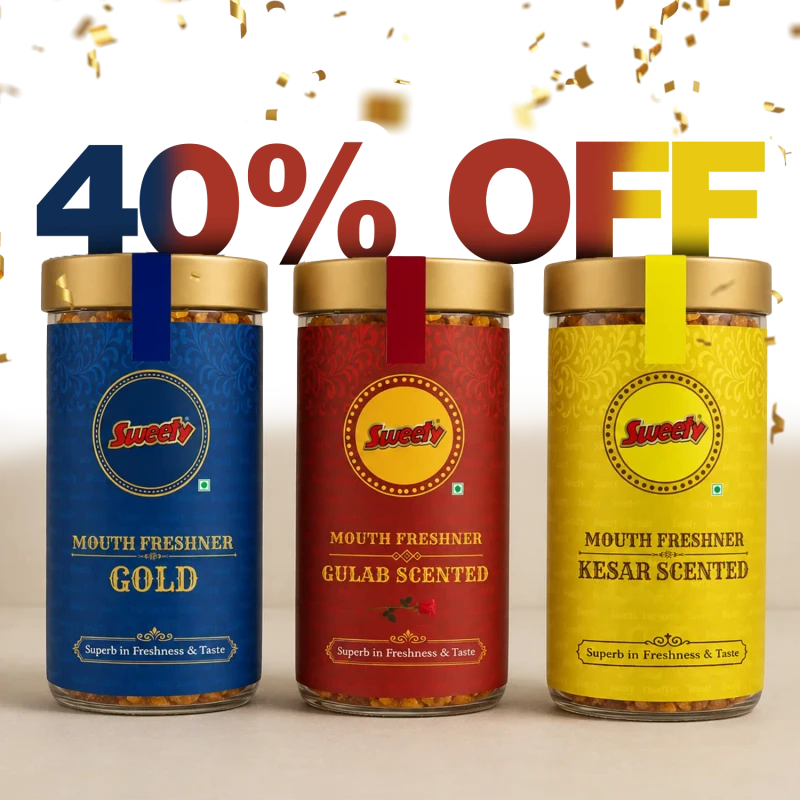 Sweety Mouth Freshener jars - Gold, Gulab Scented, Kesar Scented - 40% off