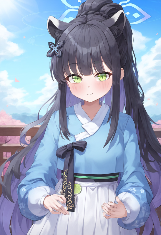 depth of field, 1girl, shun (blue archive), alternate costume, {{{{skyblue hanbo s-2595828936