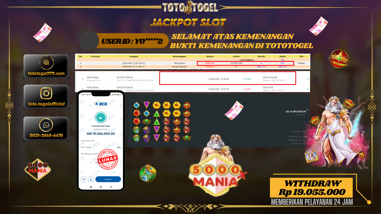 Bukti Kemenangan Permainan Slot 5000 X Mania Dengan ID : YO****2 Terbayar Lunas!!