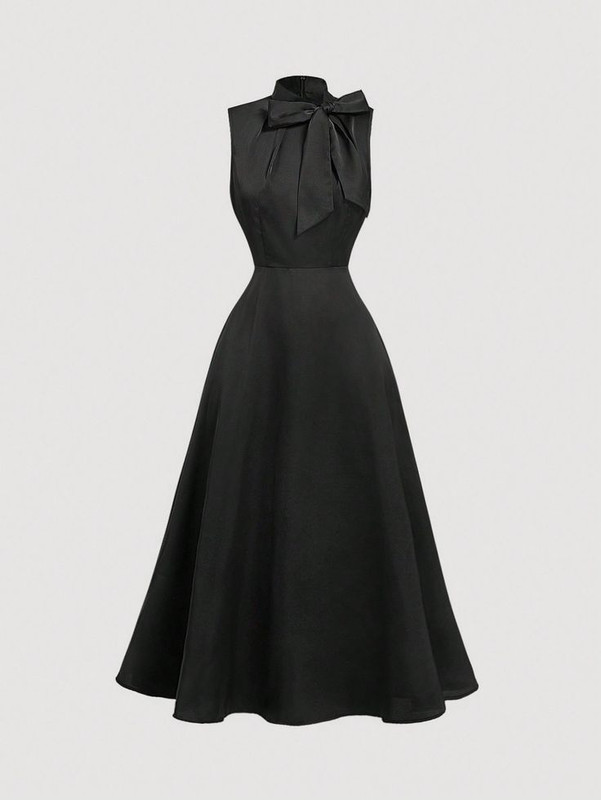 Women's Bowknot Collar Black Midi Dress, Goth,Fairycore,Vintage, Dress Women,Dresses For Women Elega