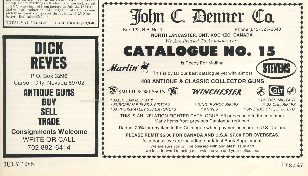 Denner's ad in July 1985 Gun Report