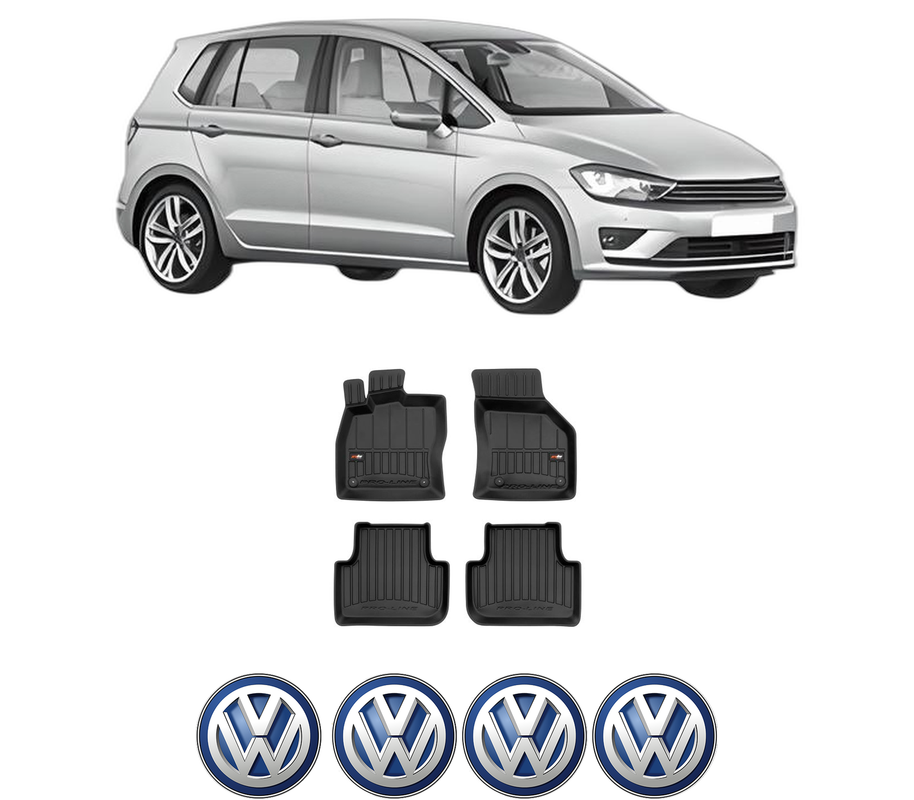 Set covorase presuri Volkswagen GOLF SPORTSVAN VII (AM1, AN1) din 2014-2020, auto, din cauciuc thermoplastic, 4 Stickere auto cu Volkswagen