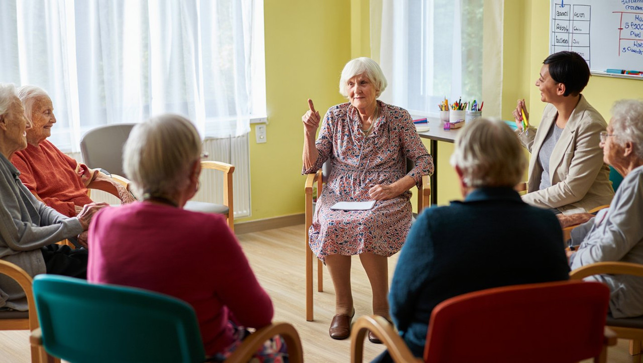 Групповые занятия для людей с деменцией в специализированном пансионате