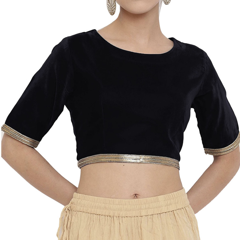 Women’s Velvet Sari Blouse with lace Designer Readymade Stitched Choli Crop Top
