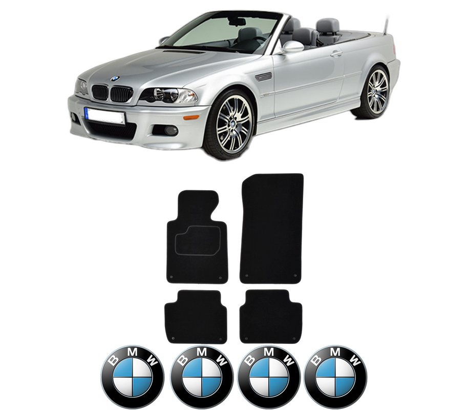 Set Covorase Presuri BMW Seria 3 Compact (E46) din 2001-2005, Auto, Material Textil Mocheta, 4 Stickere auto cu BMW