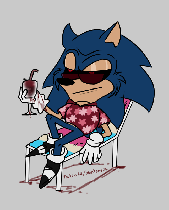 A Lord X wearing a Hawaiian tshirt holding a glass of lung juice, looking bored as hell.