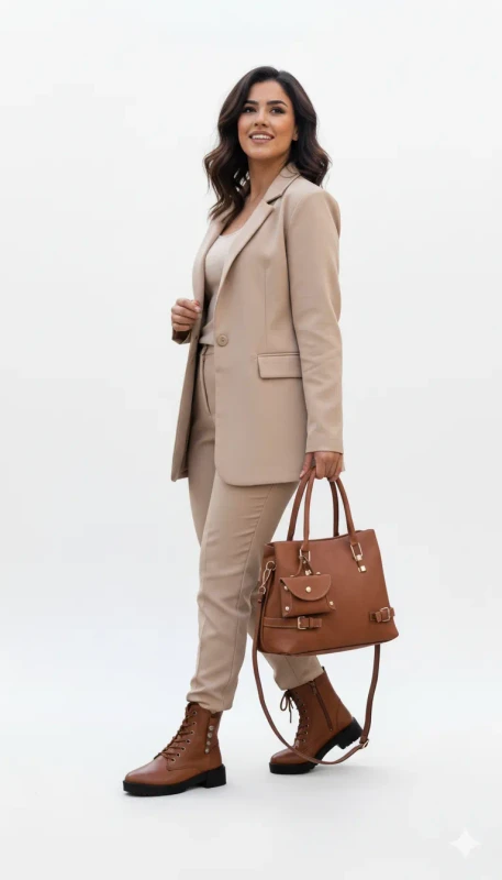 طقم حقيبة وبوت جلدي فاخر