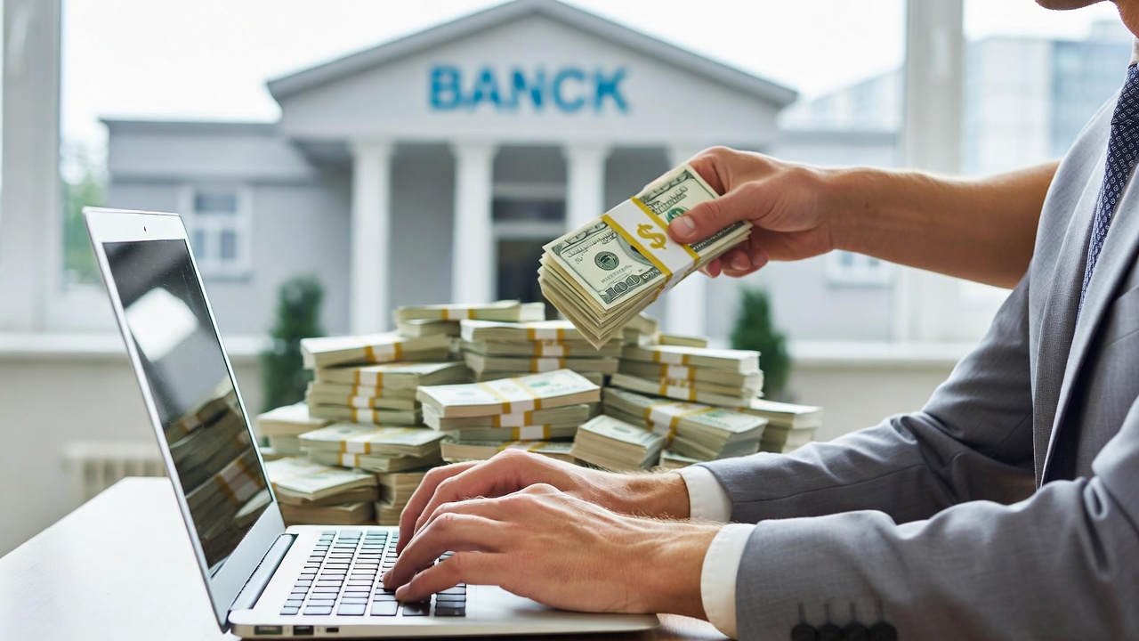 Person working on laptop with money going into savings account to build an emergency fund faster