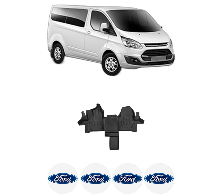Set covorase presuri FORD TRANSIT CUSTOM V362 Bus (F3) din 2012-2023, auto, din cauciuc thermoplastic, 4 Stickere auto cu FORD