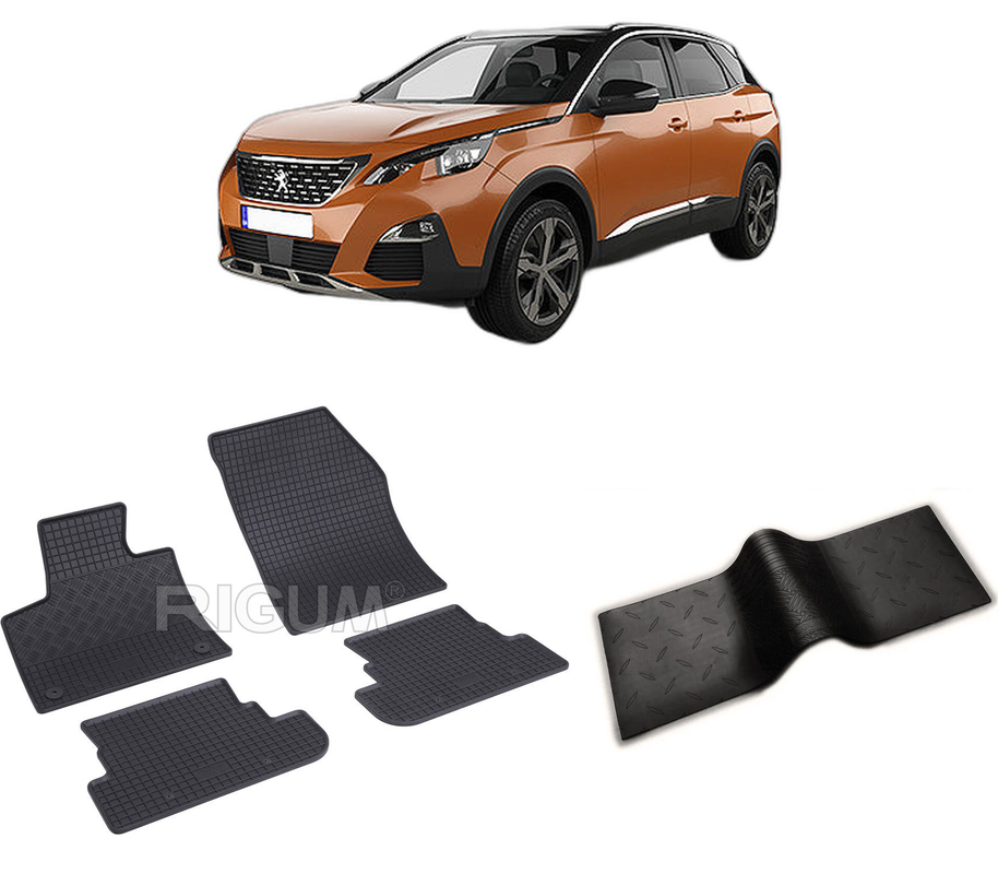 Set covorase auto PEUGEOT 3008 II PHEV din 09.2019-PREZENT, cu covoras tunel median, CAROSERIE SUV, Presuri cauciuc 100%, compatibil cu autoturismul PEUGEOT 3008 II PHEV, Rigum