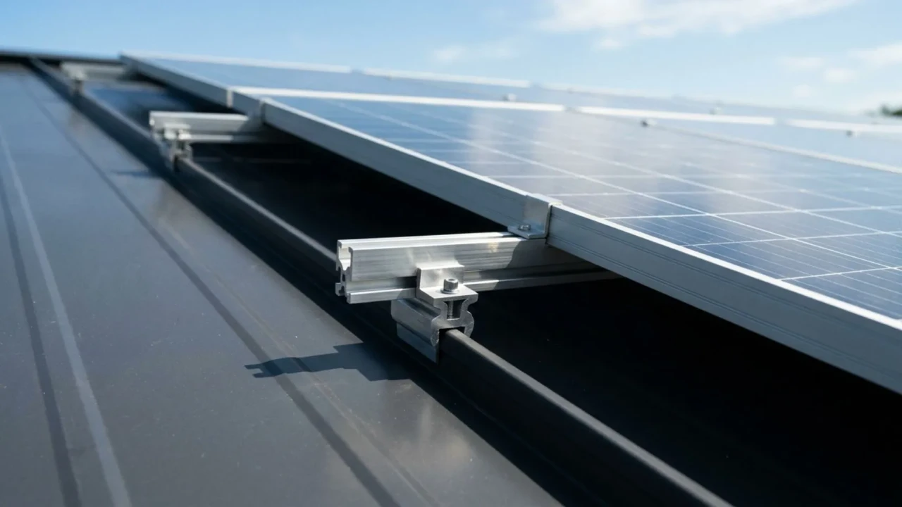Standing seam clamp solar mounting system on metal roof