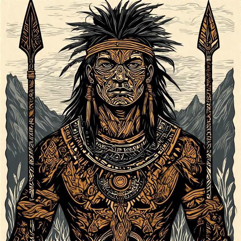 A-tribal-warrior-in-woodcut-st-13