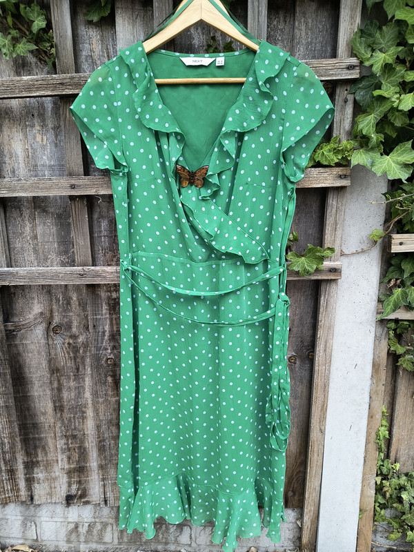 Green Polka Dot Dress with Ruffles - Adult 12