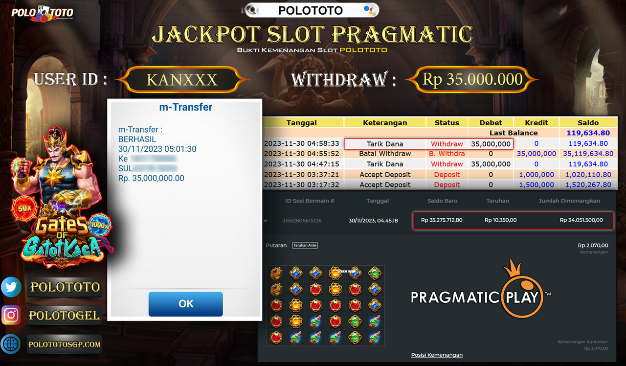 BUKTI PEMBAYARAN JACKPOT DIPOLOTOTO DIBAYAR LUNAS!!!