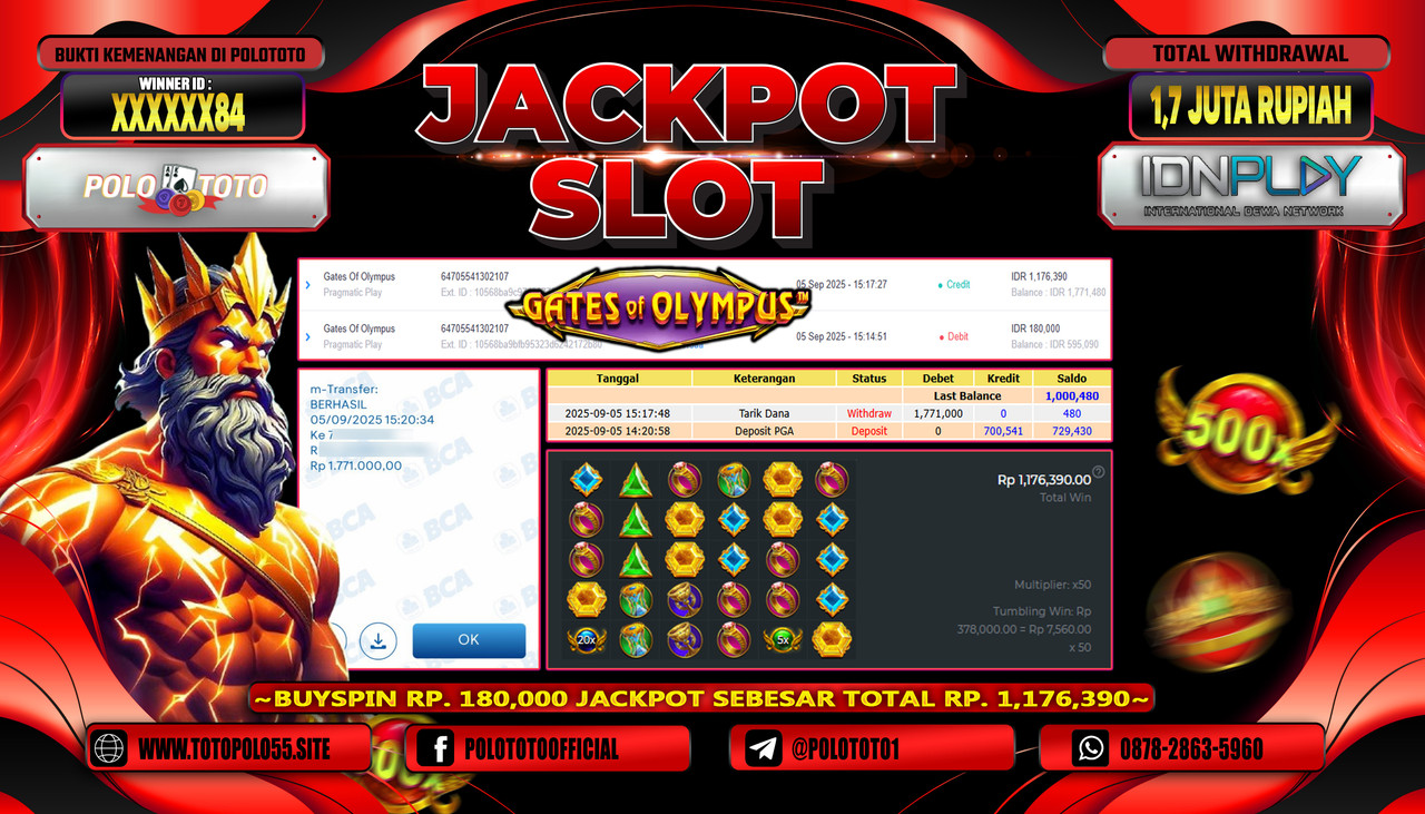 POLOTOTO JACKPOT SLOT GATES OF OLYMPUS Rp.1.700.000,- LUNAS