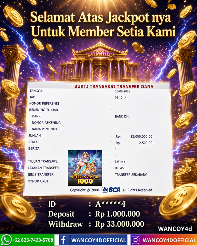WANCOY4D GATES OF OLYMPUS1000 PRAGMATIC PLAY RP.33.000.000 -LUNAS