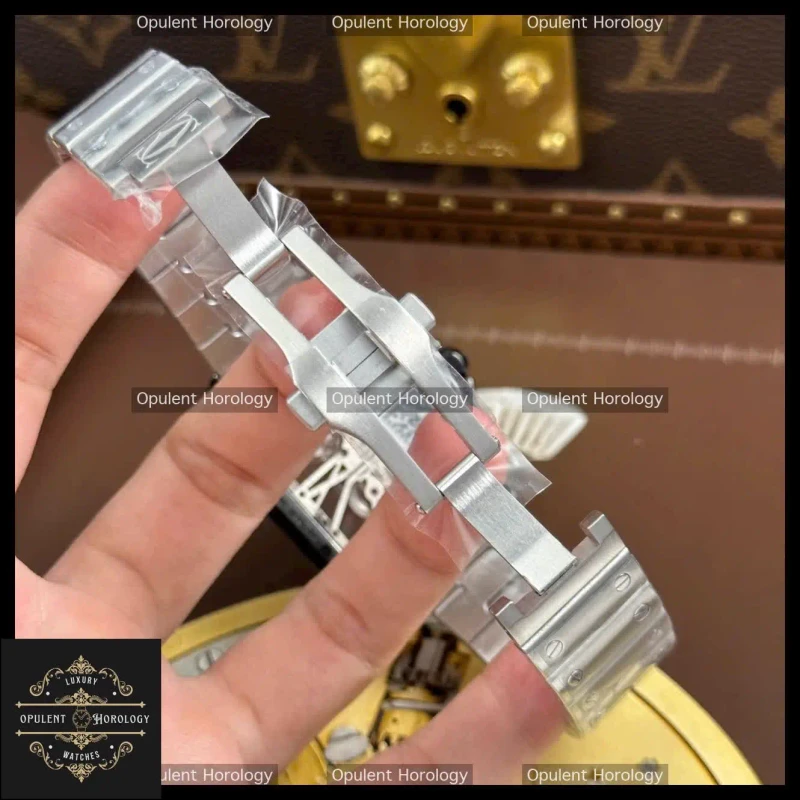 Cartier Santos Skeleton Replica 39.8mm Blue Bezel Steel Bracelet Manual Wind Super Clone