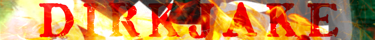 dirk and jake with a picture of fire over them, with red text that says "DIRKJAKE"