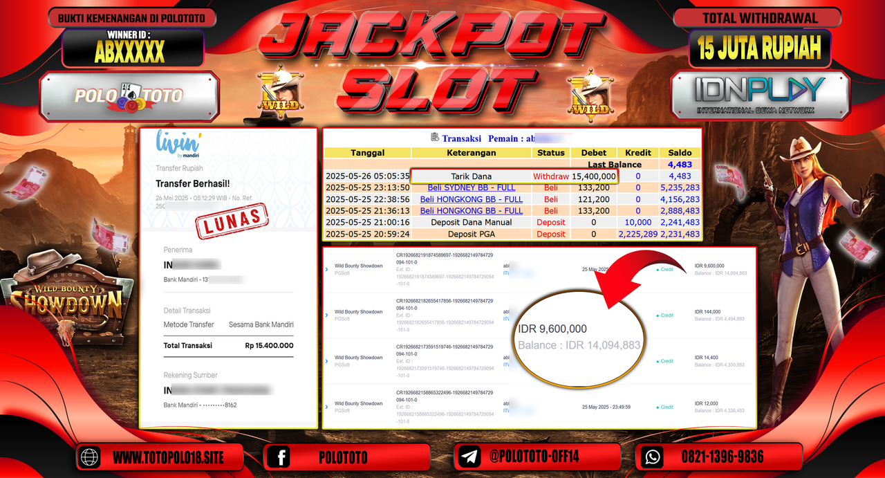 POLOTOTO JACKPOT SLOT WILD BOUNTY SHOWDOWN Rp.15.400.000,-