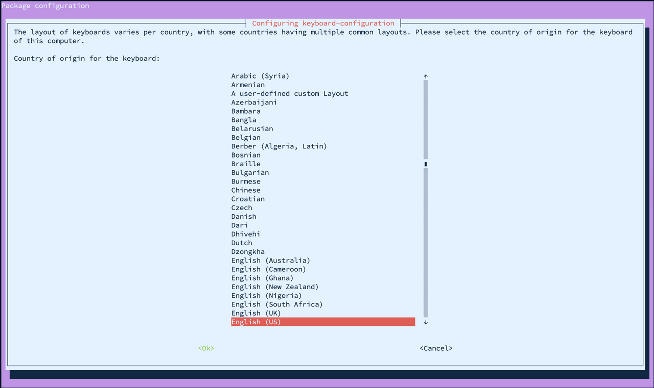 Select the desired country of origin for the keyboard