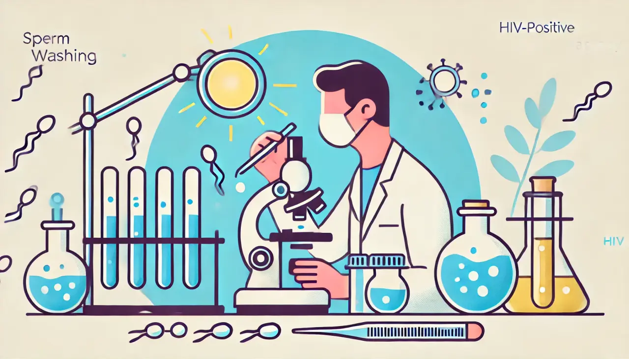 A lab technician conducting sperm washing to prepare semen for HIV-positive surrogacy