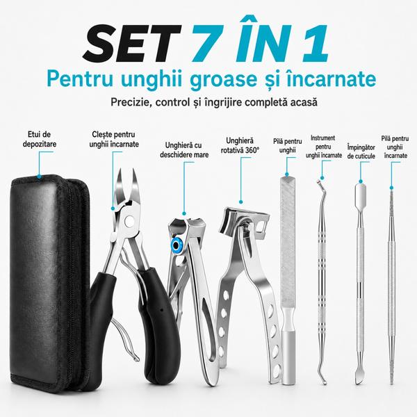 Trusă manichiură și pedichiură Zenifique 7 în 1 pentru unghii groase și încarnate