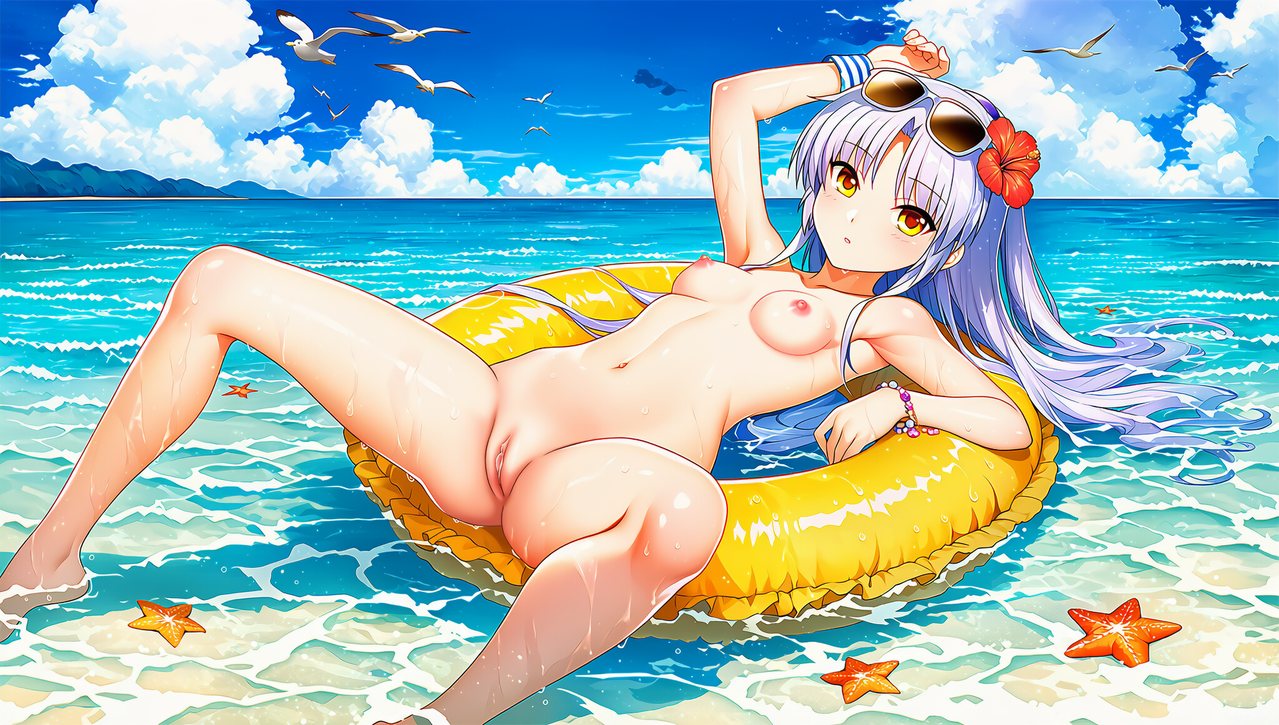 1girl breasts nipples looking at viewer outdoors eyewear on head swim ring s 2024236514