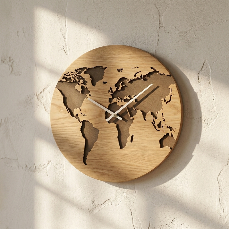 Reloj de pared Mapamundi 40cm madera calada · WoodWicker Chile