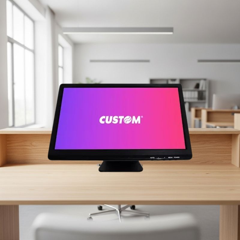Monitor Custom CM-1010 exibindo uma interface de PDV