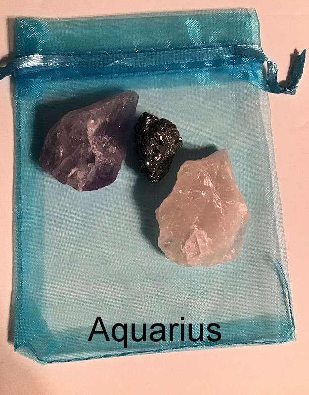 aquarius- amethyst, pyrite, rose quartz