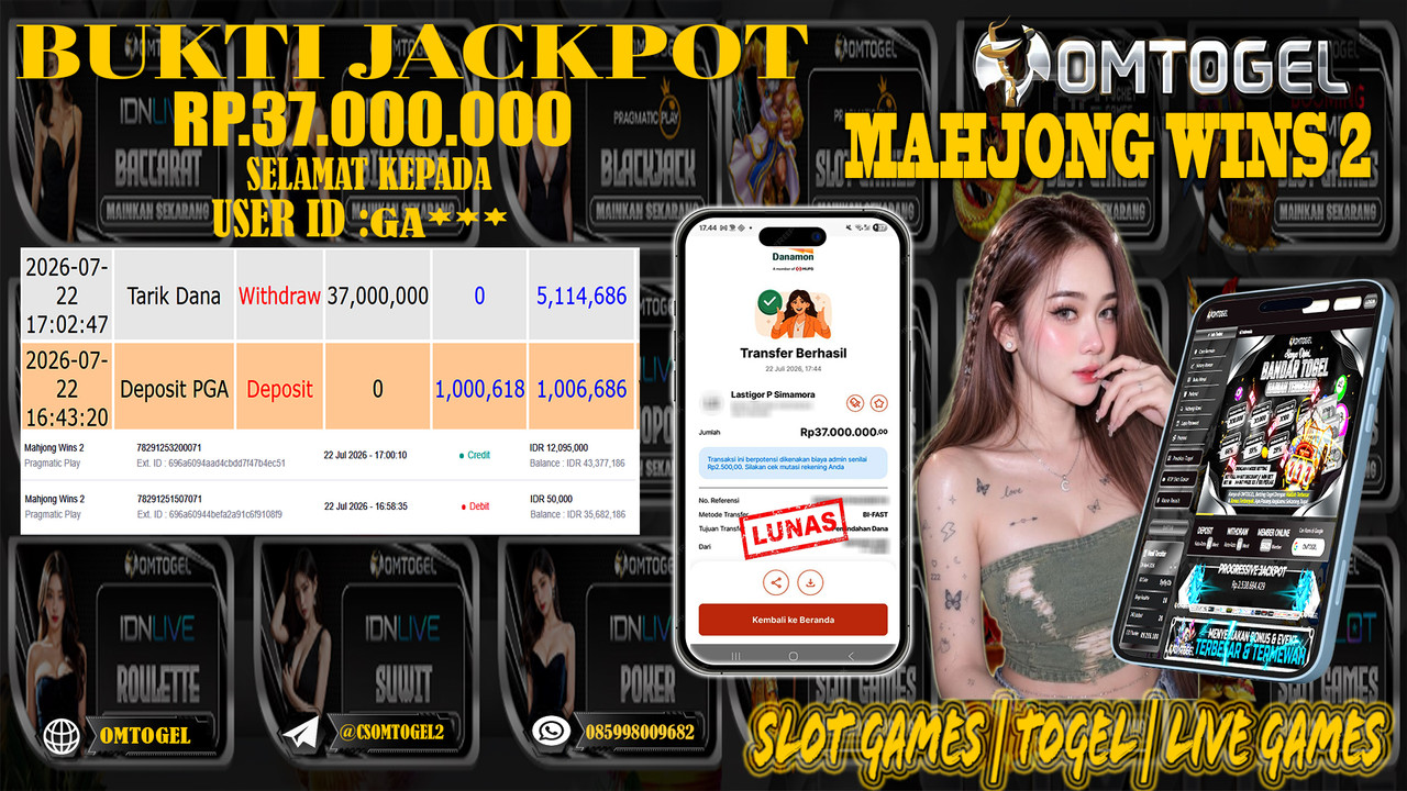 OMTOGEL JACKPOT PG SOFT MAHJONG WINS 2  Rp,37,000,000,- DIBAYAR LUNAS