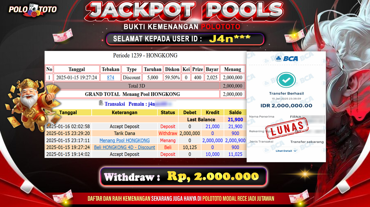 POLOTOTO JACKPOT TOGEL PASARAN HONGKONG Rp.2,000.000,-