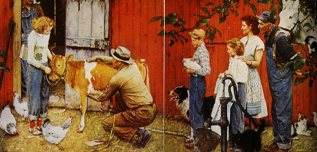 1948-Norman-Rockwell-Sur-les-pas-d-un-ing-nieur-agronome-Huile-sur-Toile-92x178-cm