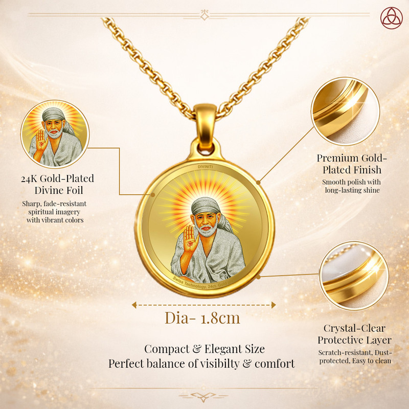 diviniti sai baba 24k gold plated pendant 18mm size infographic jpg