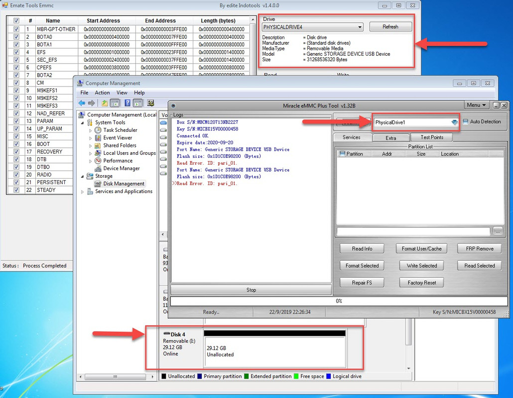Miracle Emmc Plus can't read partition table.