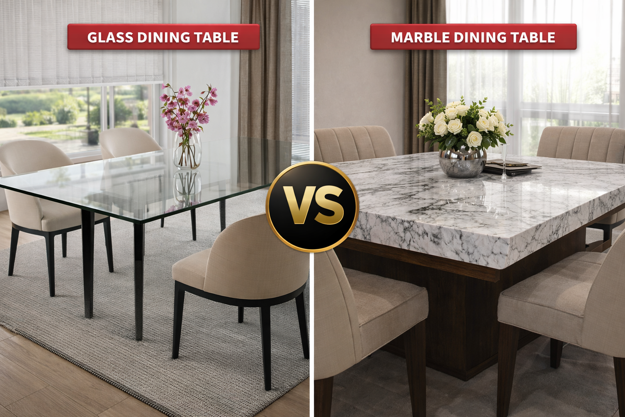 Glass and marble dining table comparison