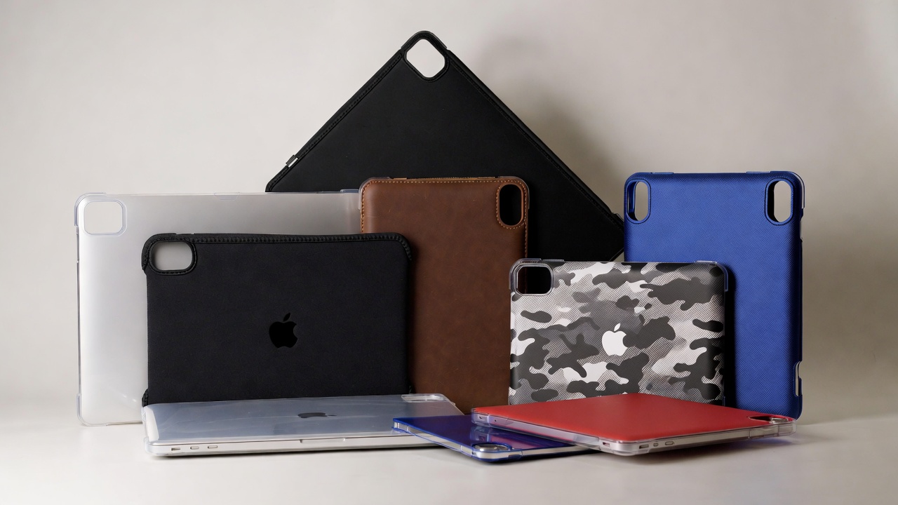 Different types of MacBook protective cases and sleeves displayed