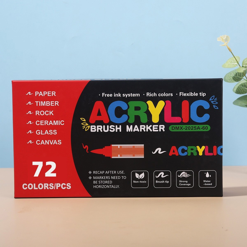 72-Color Liquid Acrylic Paint Markers — Soft Brush Tip| Art & Painting Supplies | Automatic Ink Control System | Suitable for Various Surfaces (Rock, Glass, Wood, Fabric, PP Materials) | Recommended Age: 3+