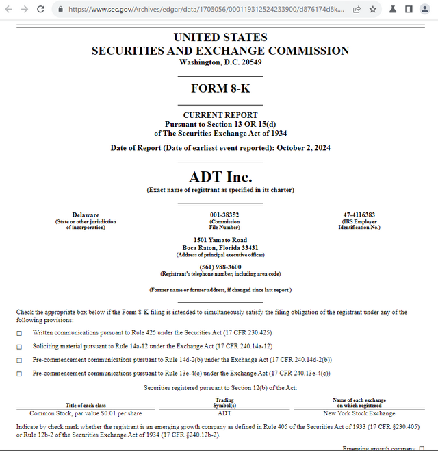 K8 Filing from ADT Inc.