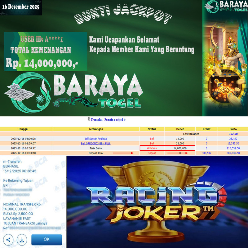 Rp. 14.000.000.- WD LUNAS DI BARAYATOGEL