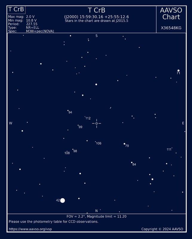 mapa de observacin para telescopio de la estrella T CrB
