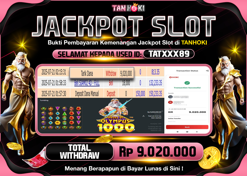 TANHOKI JACKPOT SLOT GATES OF OLYMPUS 1000 Rp.9.020.000,- LUNAS